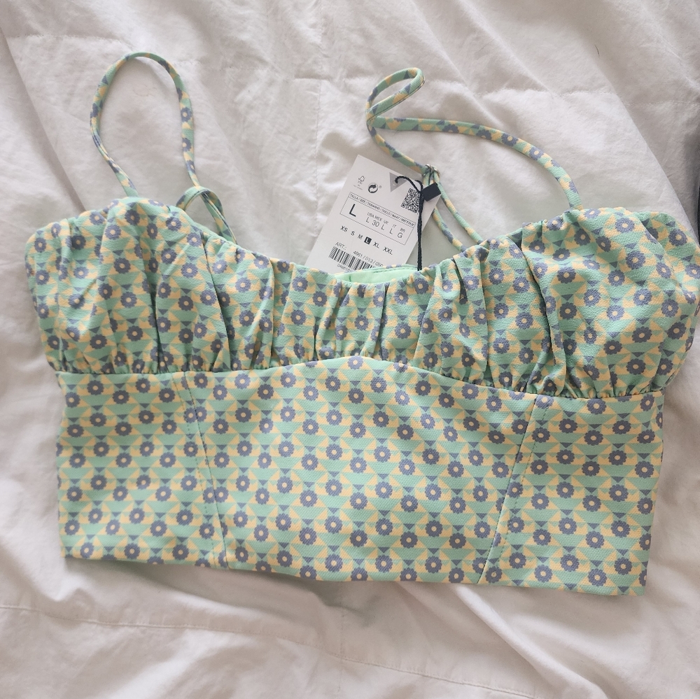 ZARA Woman TOPS | PRINTED CORSETRY-INSPIRED CROP size large